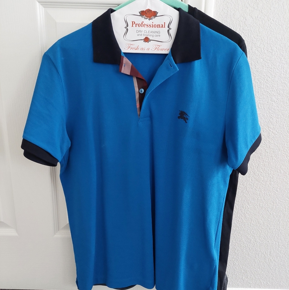 Burberry Blue Polo Shirt with Black Accents